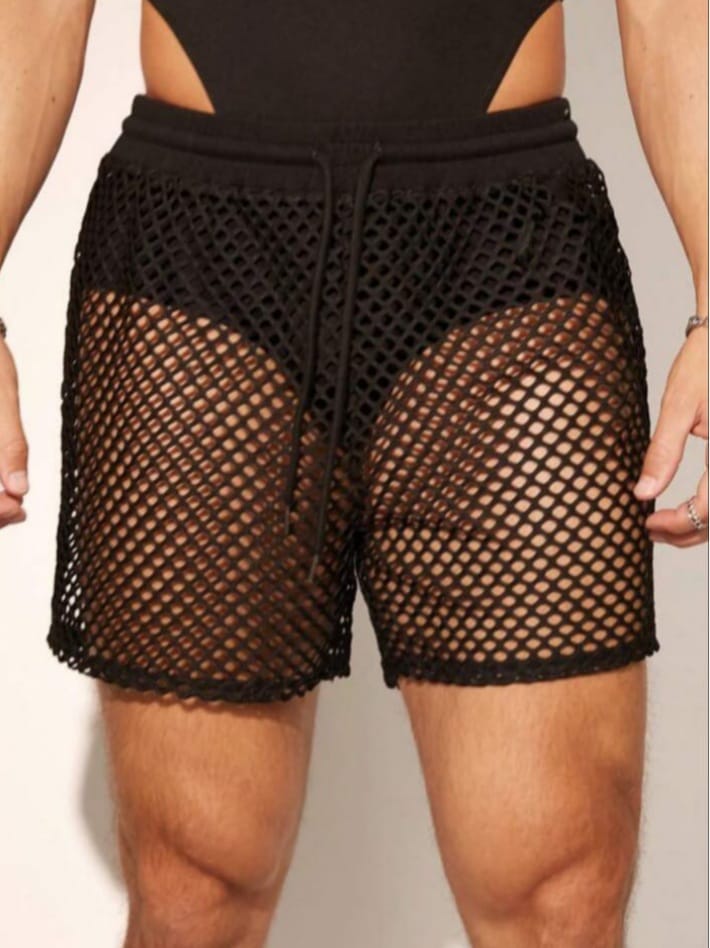 Men's See Through Mesh Drawstring Sleepwear Shirt & Short And t-shirt & Short Set